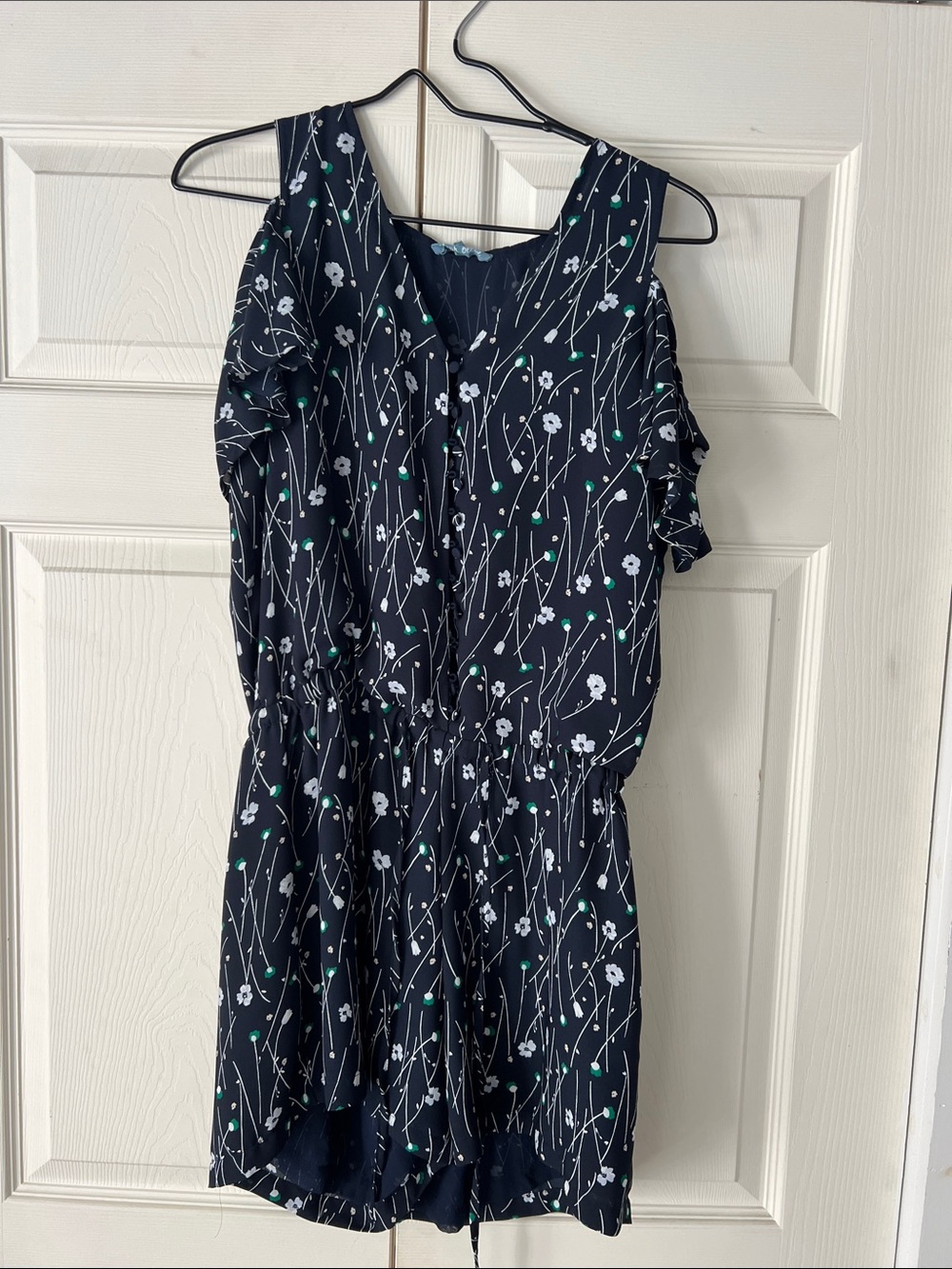 Navy Floral Cold-Shoulder Mini Romper